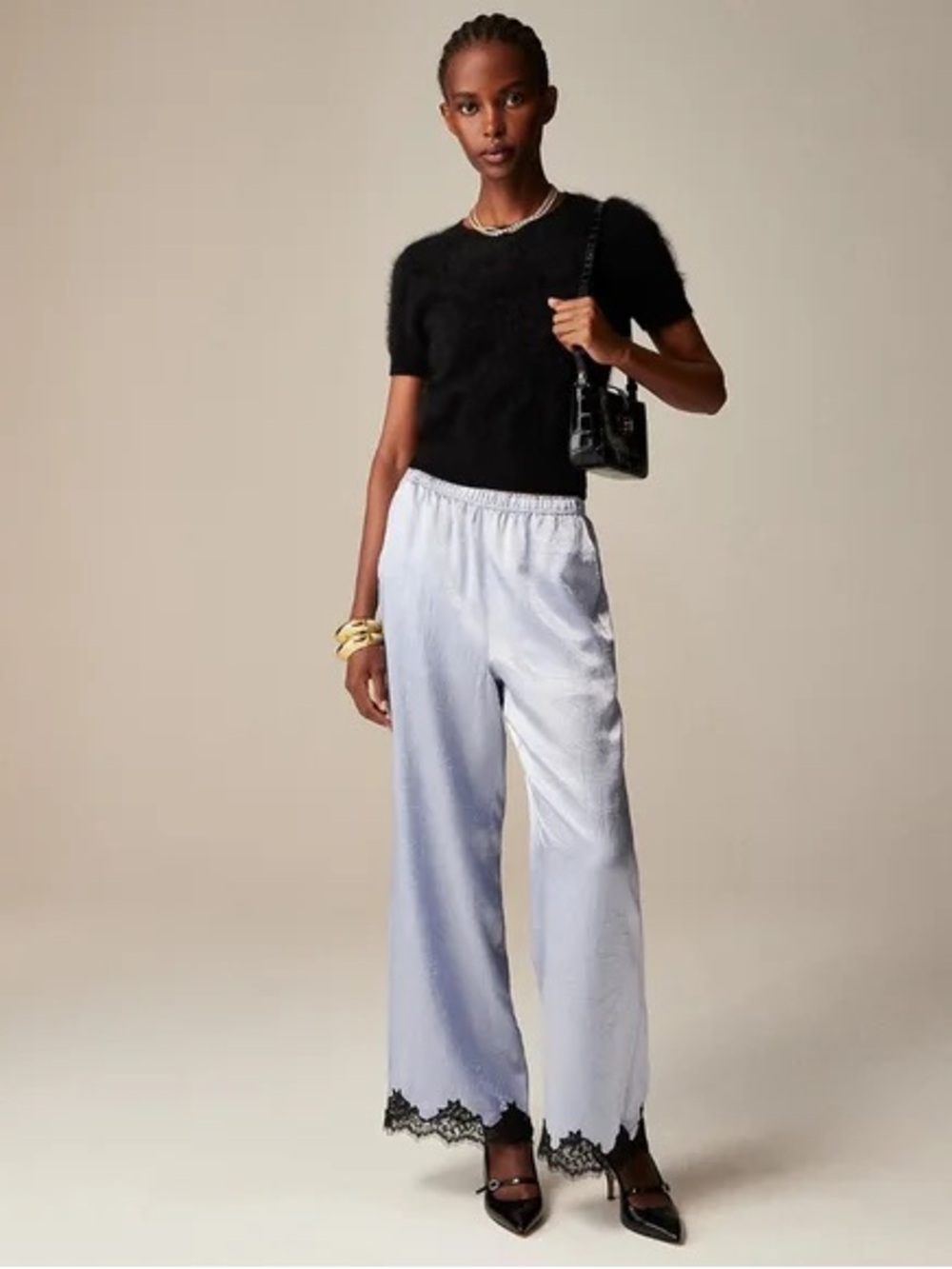 J. Crew Stratus Lace Trim Pants Textured Satin